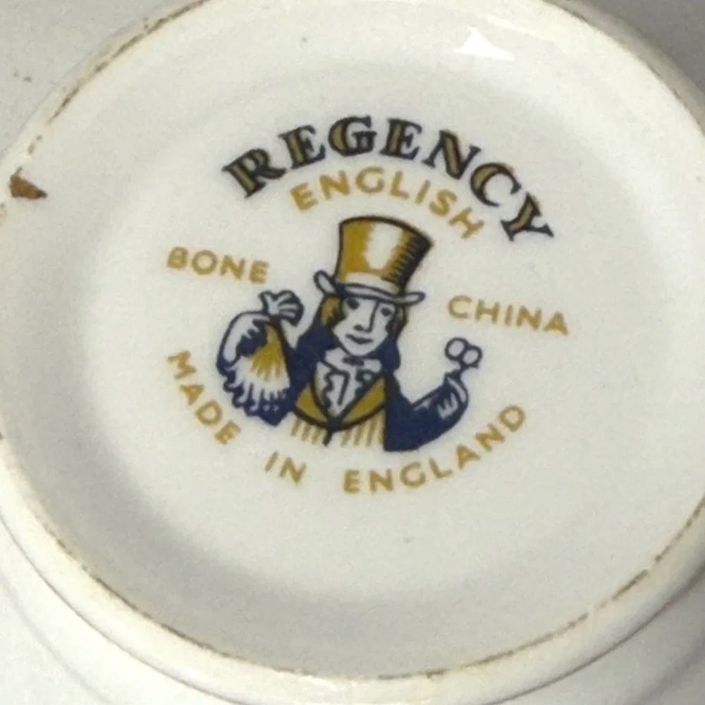 Regency English Bone China Teacup Blue Rose Gold Trim Made in England